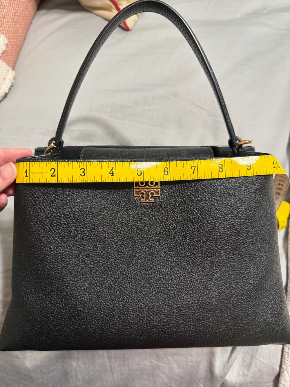 Tory Burch Britten Black Pebbled Leather Satchel Crossbody Shoulder Bag EUC - Picture 13 of 14
